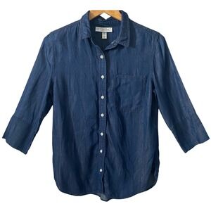 Coolibar Womens UPF 50+ Lyocell Denim Blue Button Down Shirt 3/4 Sleeve Sz Small